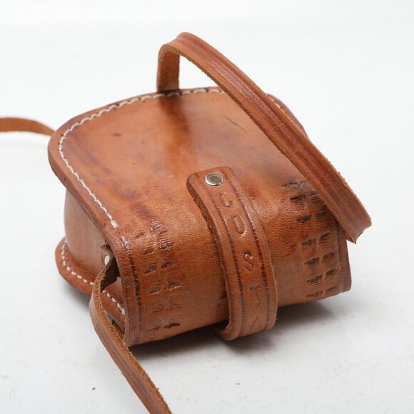 Vintage Mini Tooled Leather Shoulder Bag Purse Costa Rica Handmade Brown Travel - Picture 6 of 9